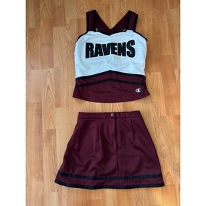 Champion‎ Ladies Maroon Cheerleading Uniform Cosplay Costume Top S Skirt XS